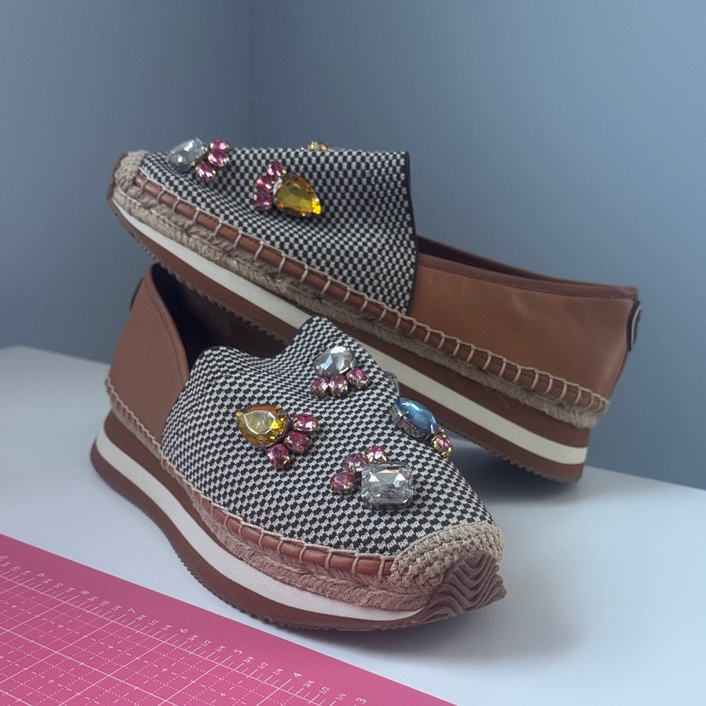 Tory Burch  Brown Embellished Espadrilles